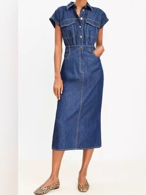 LOFT Blue Denim Shirtwaist Dress